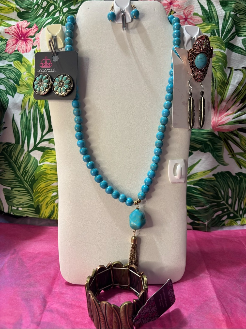 Paparazzi Turquoise Bead Necklace with Tassel Pendant , and several other pieces